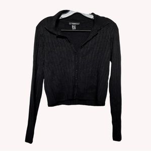Forever 21 top ribbed black long sleeve collared button down shirt cropped
